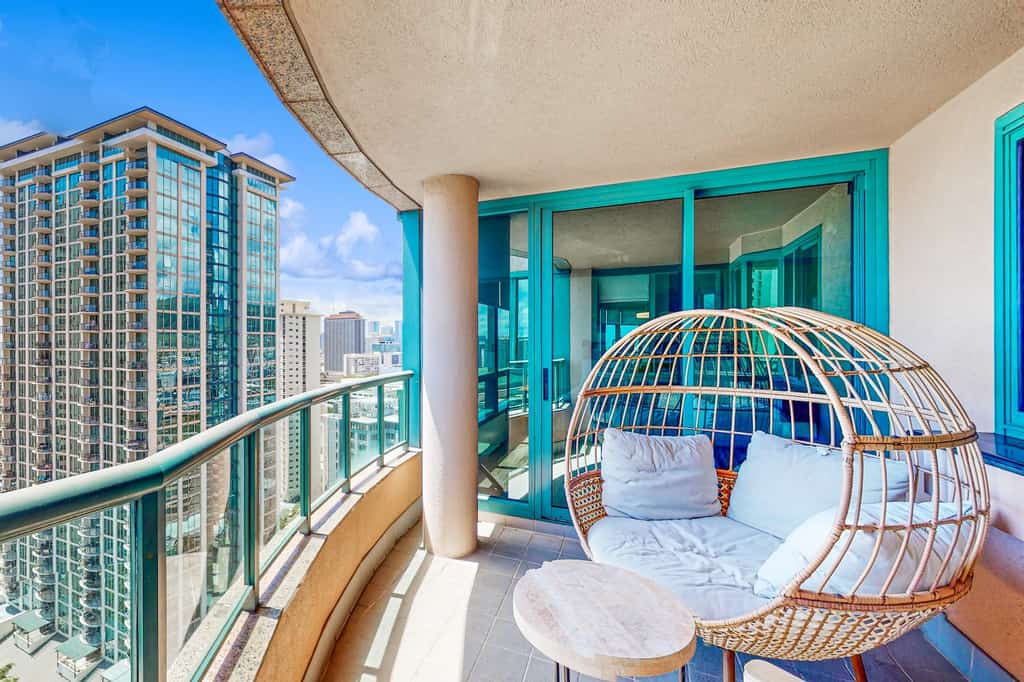 View from the balcony at an Oahu long-term rental.