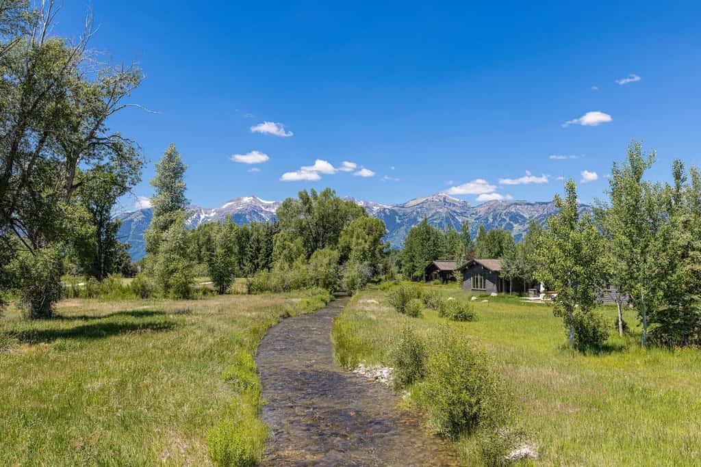 A creek running by a rental in Jackson, WY.