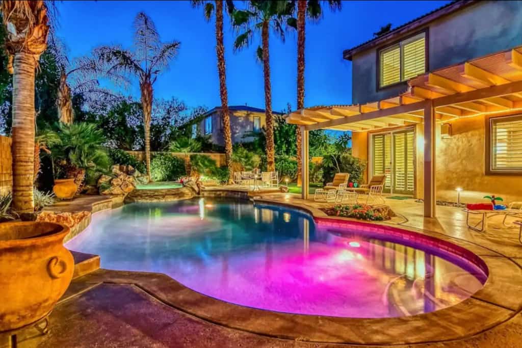 The pool area at an Indio rental.