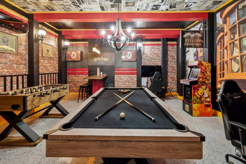 A pool table with games.