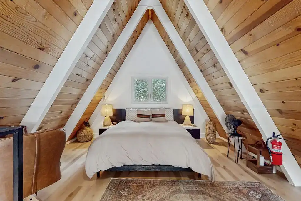 A-frame cabin bedroom