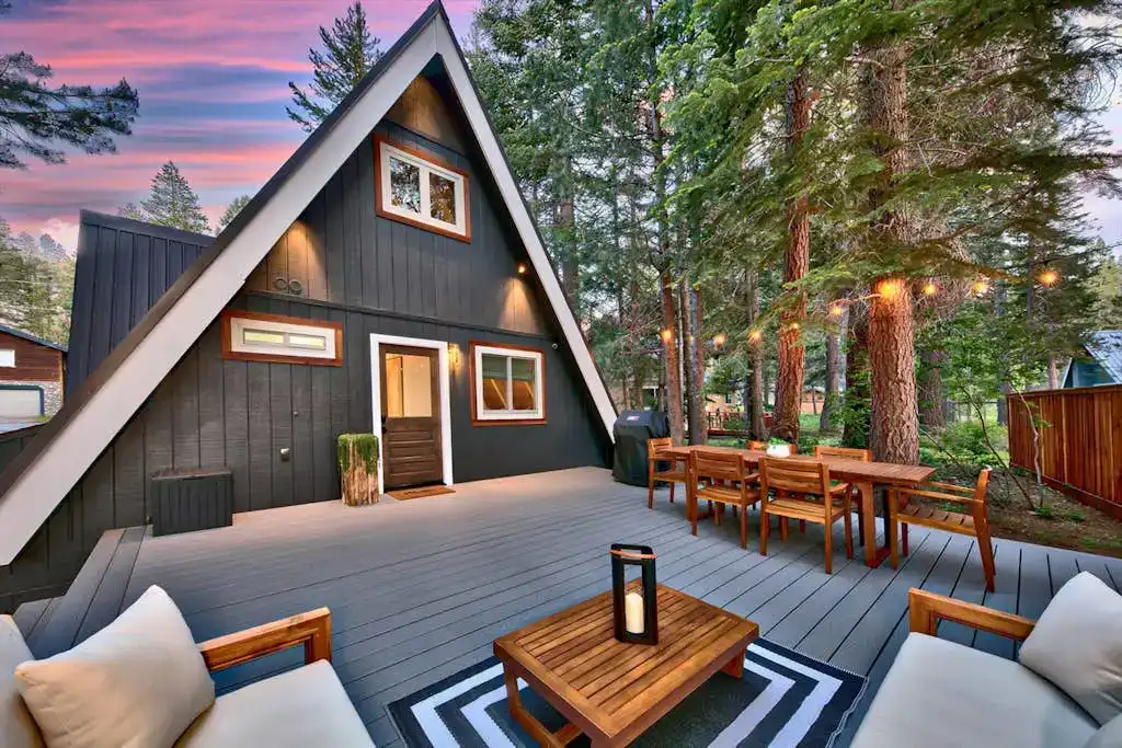 back deck of A-frame cabin