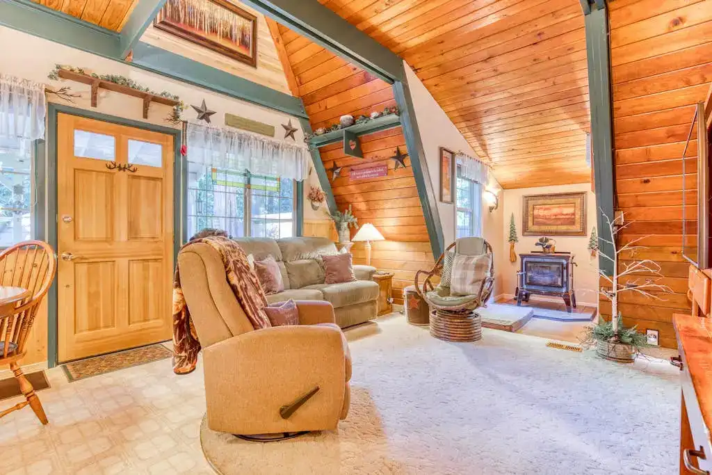 A-frame cabin living room