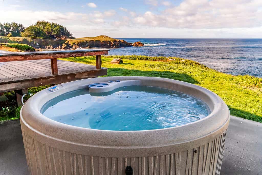 private hot tub with ocean views from Fort Bragg, CA