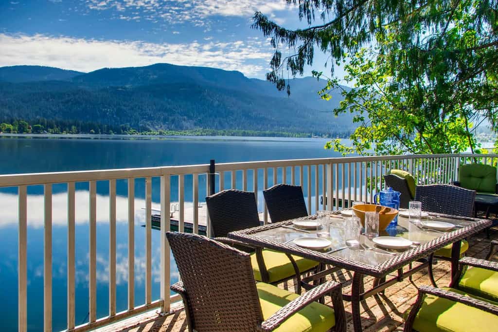 christina lake cabin with balcony overlooking the water