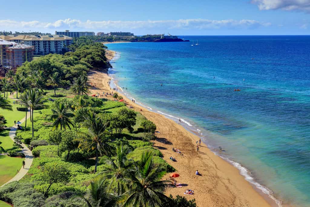 Maui Kaanapali beach aerial shot.