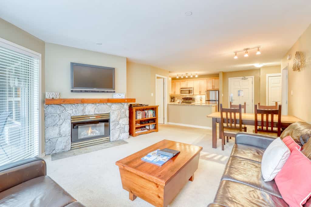 condo rental in aspen, colorado with fireplace and kitchen