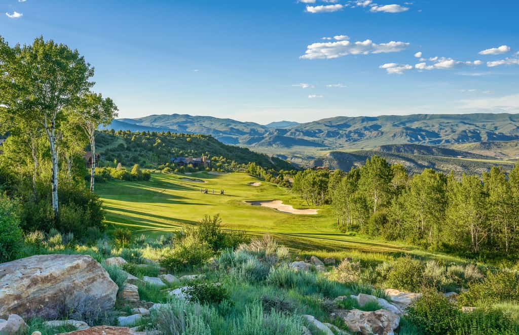 Beautiful green mountain landscape with a golf course in Beaver Creek, CO