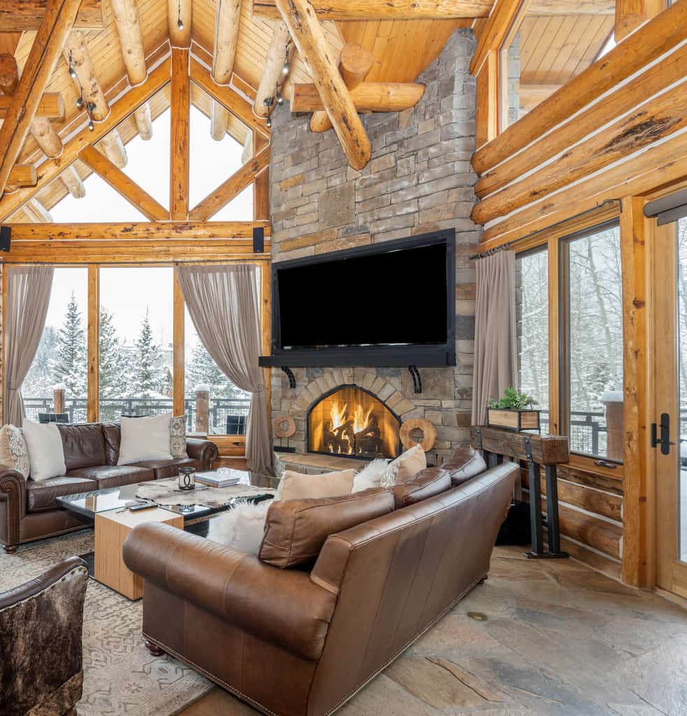 The interior living room of a Telluride, Colorado vacation home.