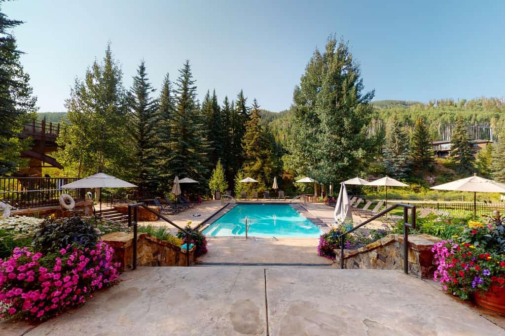 lion square lodge pool in the summer