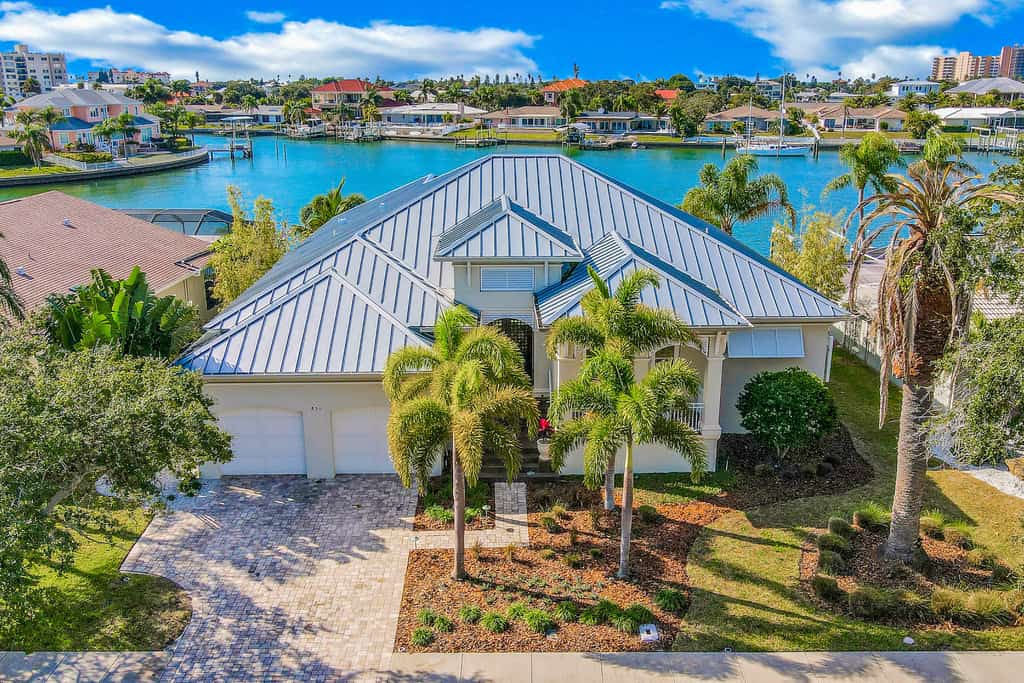 Drone shot of a vacation rental near the water in Clearwater, FL.