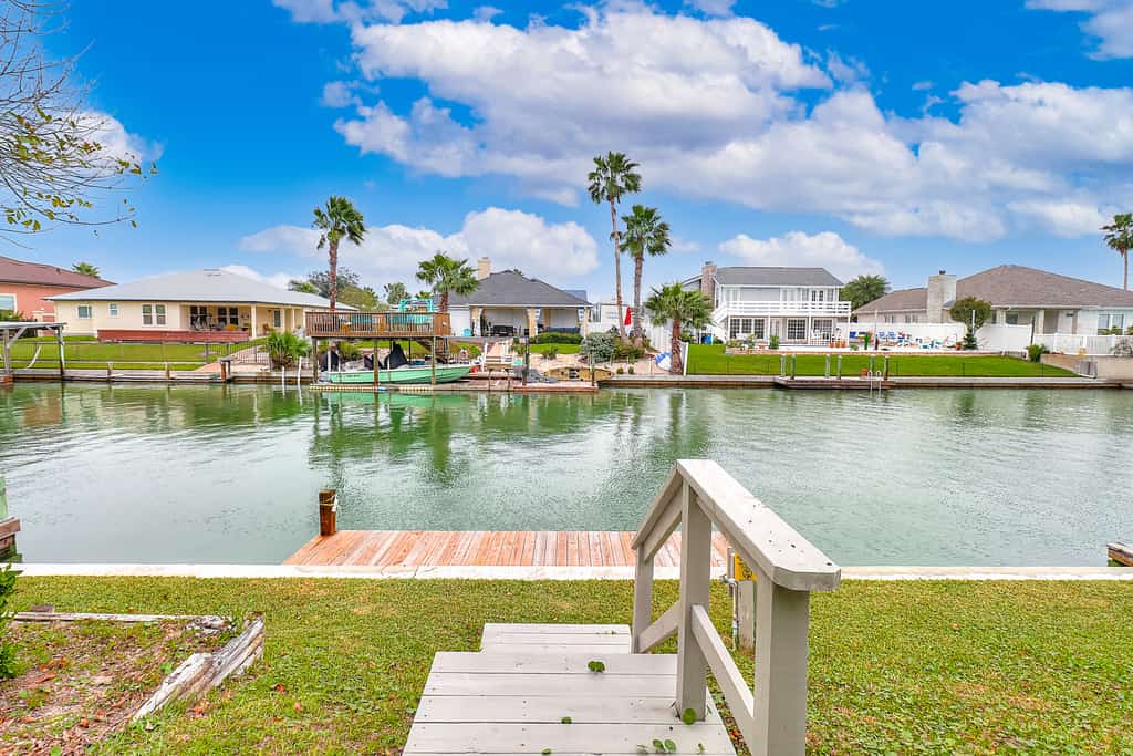 The view from the dock on a canal at a Corpus Christi, TX vacation rental.