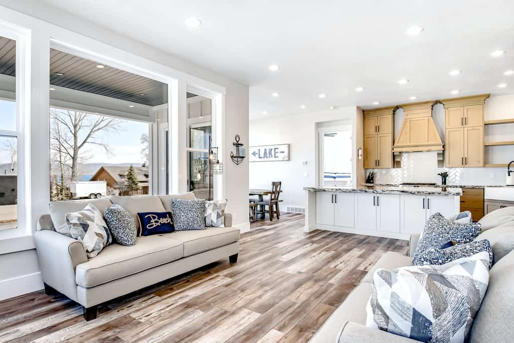 light and neutral hues decorate a Garden City, UT vacation home