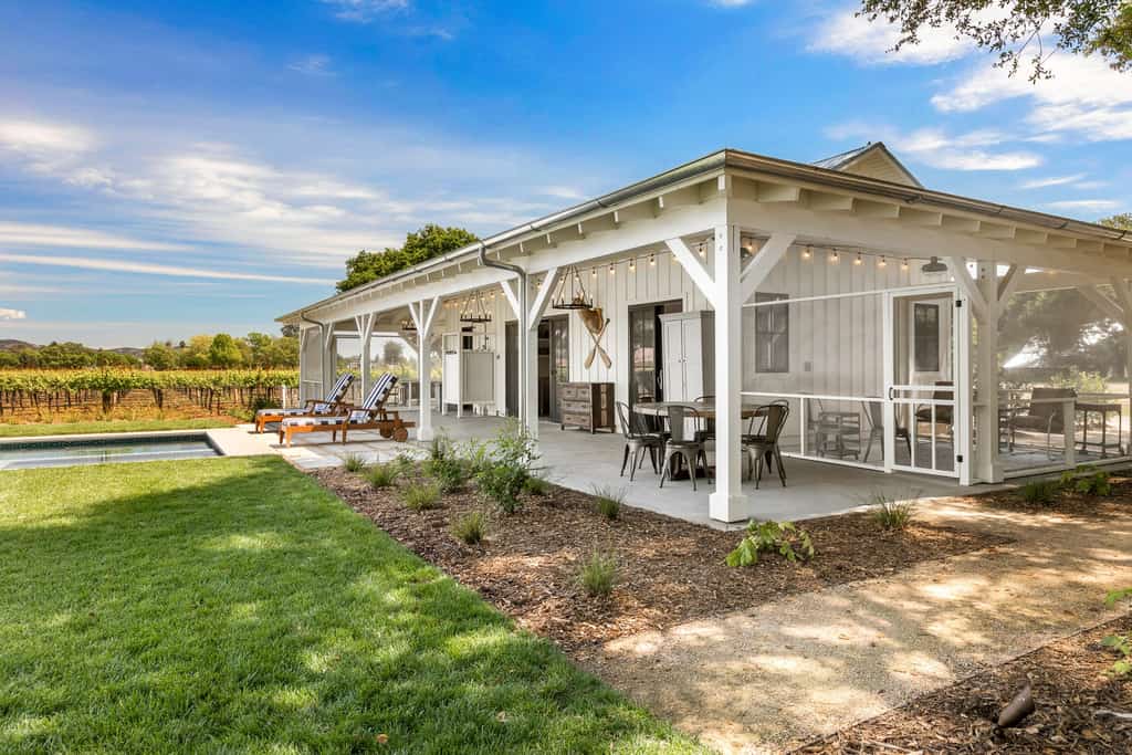 A while ranch style home on a vineyard in Sonoma.