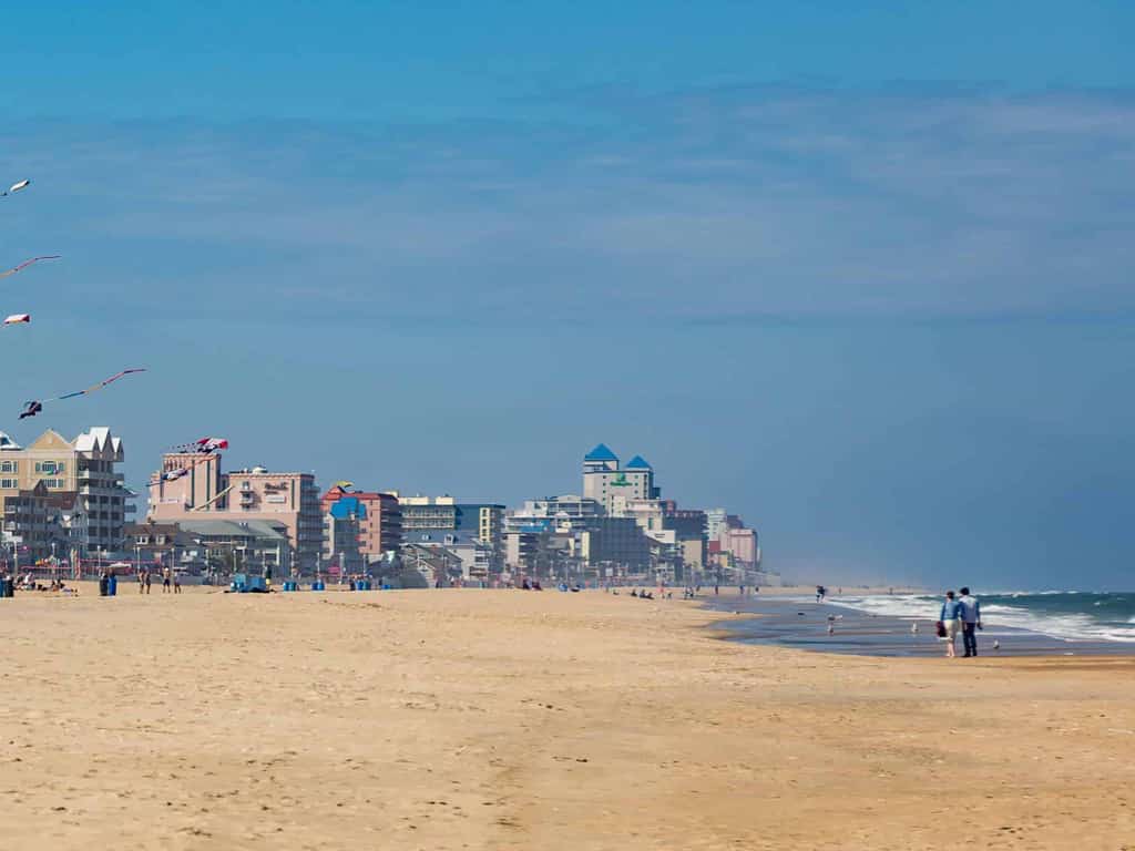 Kites flying on the beach in Ocean City, Maryland