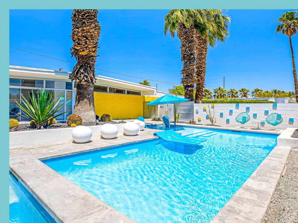 Private pool in backyard of Palm Springs vacation home
