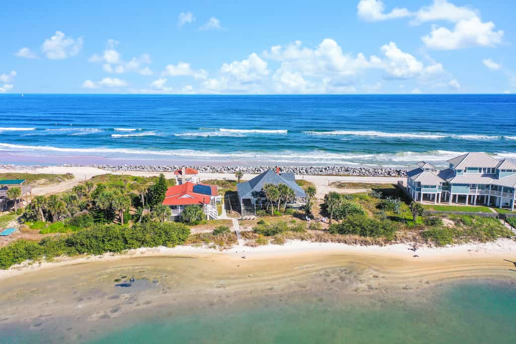 The coastline of Saint Augustine, Florida with vacation homes.