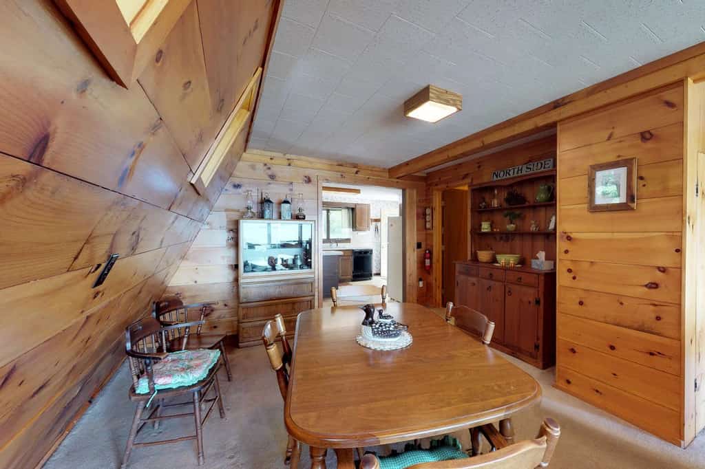 Wood interior of Maine a-frame cabin rental