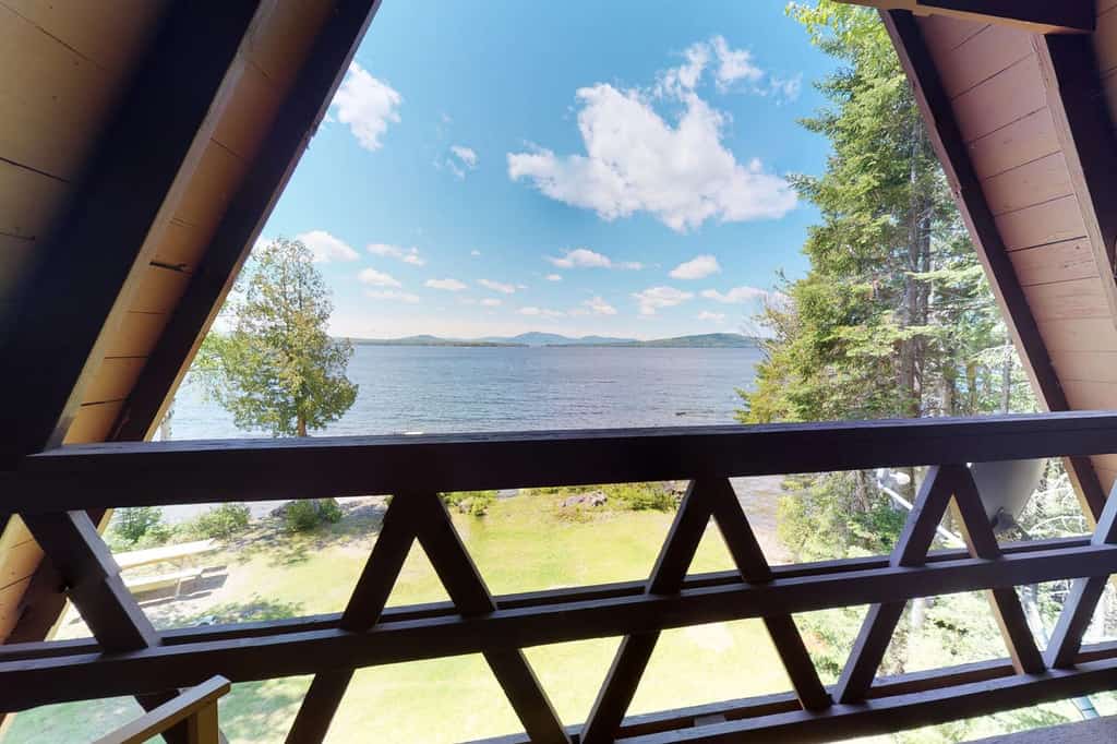 Lake view from Maine a-frame cabin rental