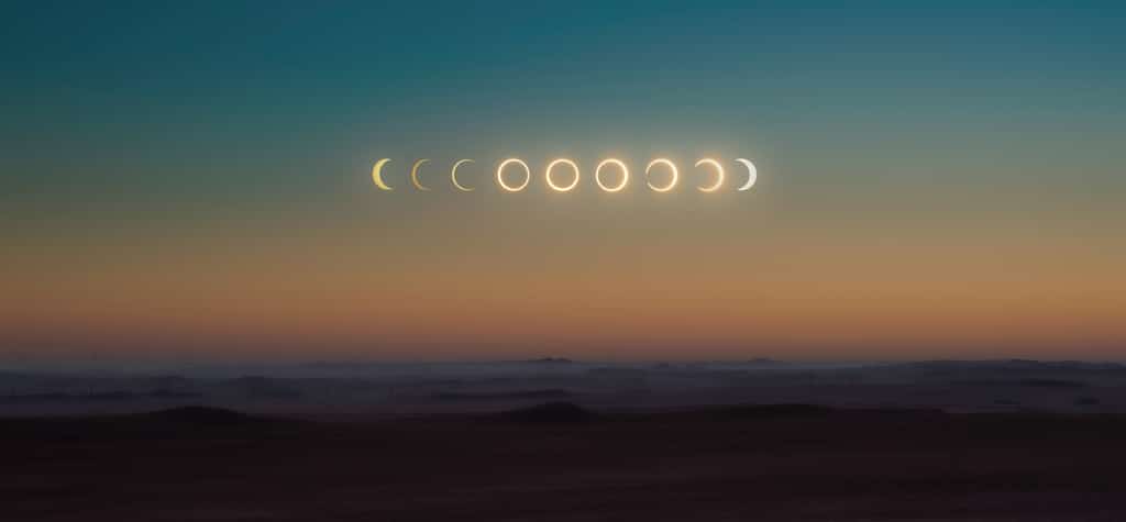 The Solar Eclipse on the 26th of December 2019. Composite image of the eclipse phases.