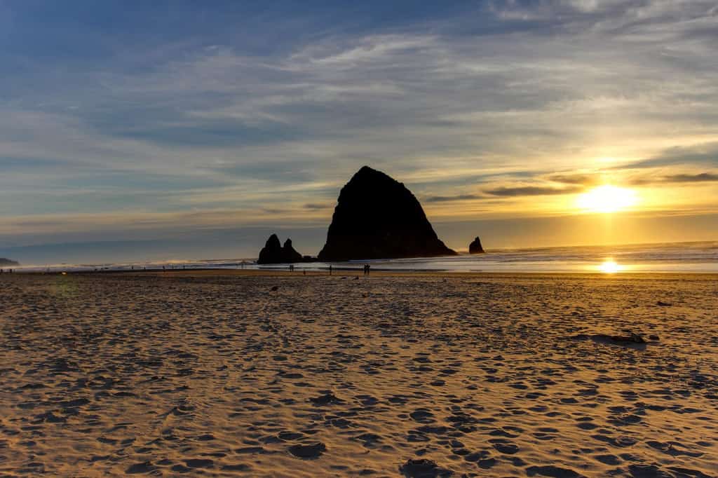 Haystack rock located in Cannon Beach, OR
