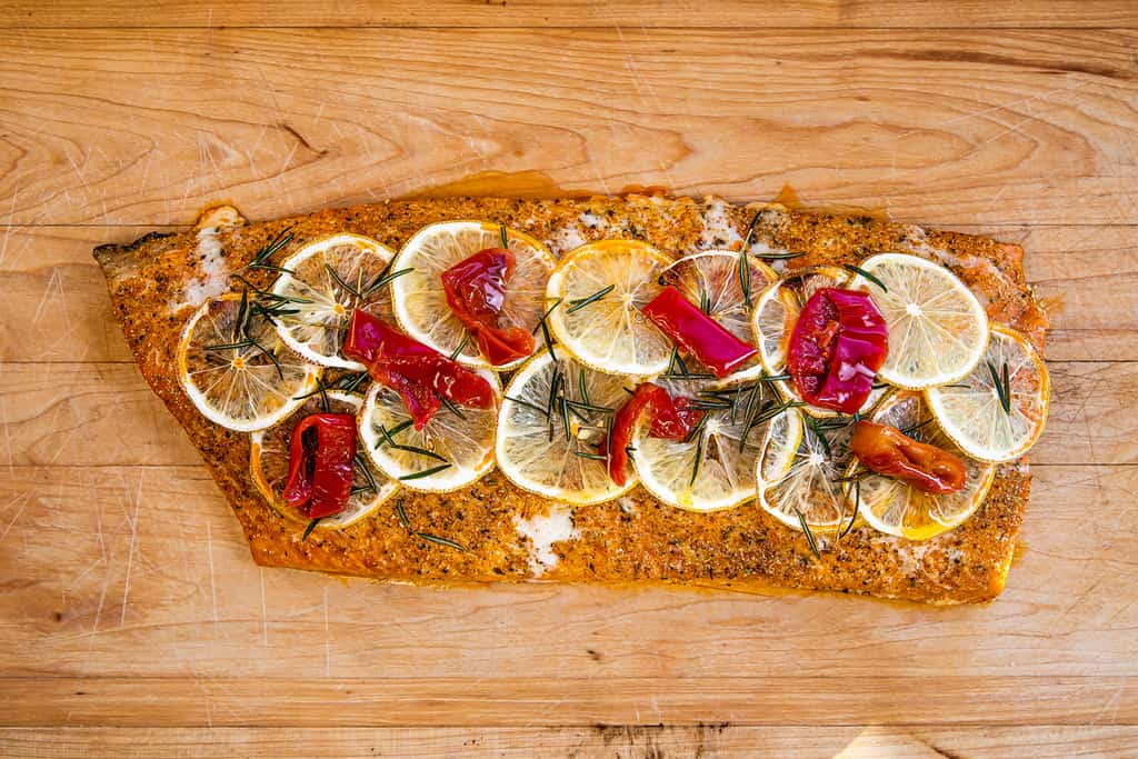Baked Salmon with Chili, Lemon & Rosemary made by chef gabriel
