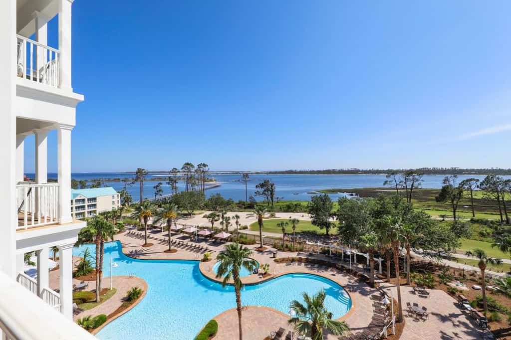 Resort pool and golf course located in Panama City Beach, FL
