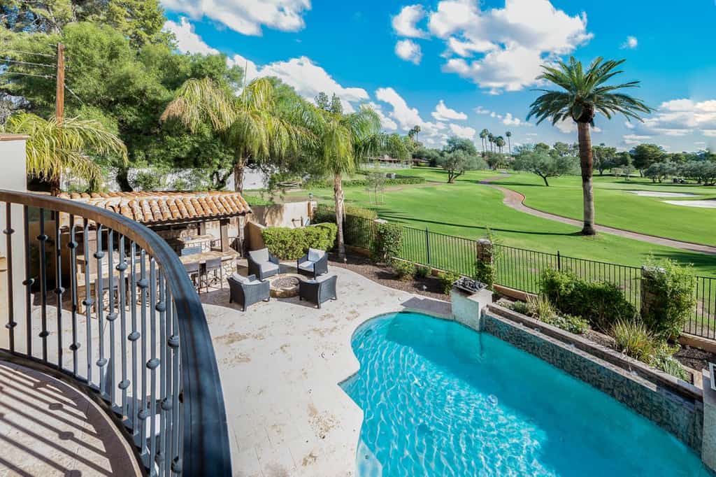 View of golf course from resort pool in Scottsdale