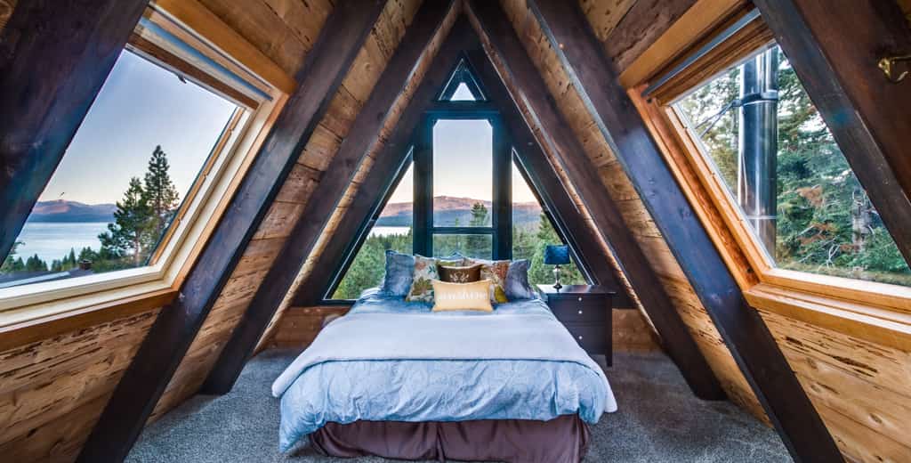 Bedroom at a Tahoe City rental.