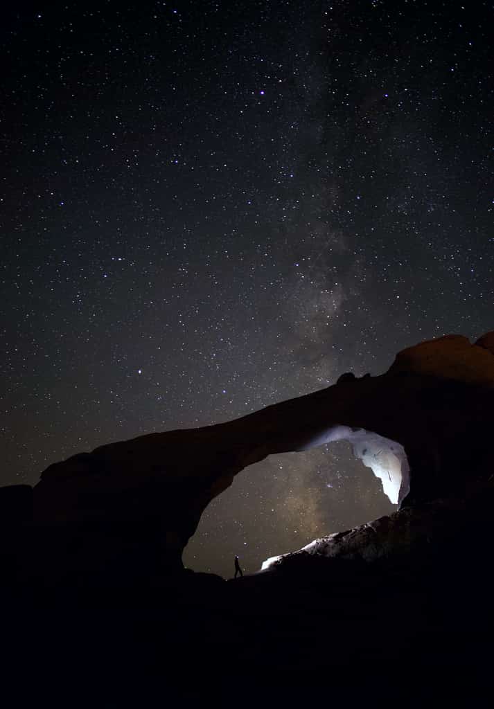 Silhouette photo of a person star gazing in a park.