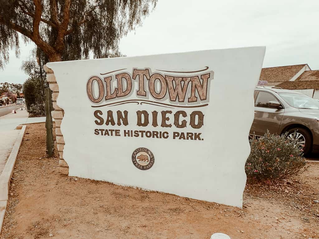 The Old Town San Diego historic park sign.