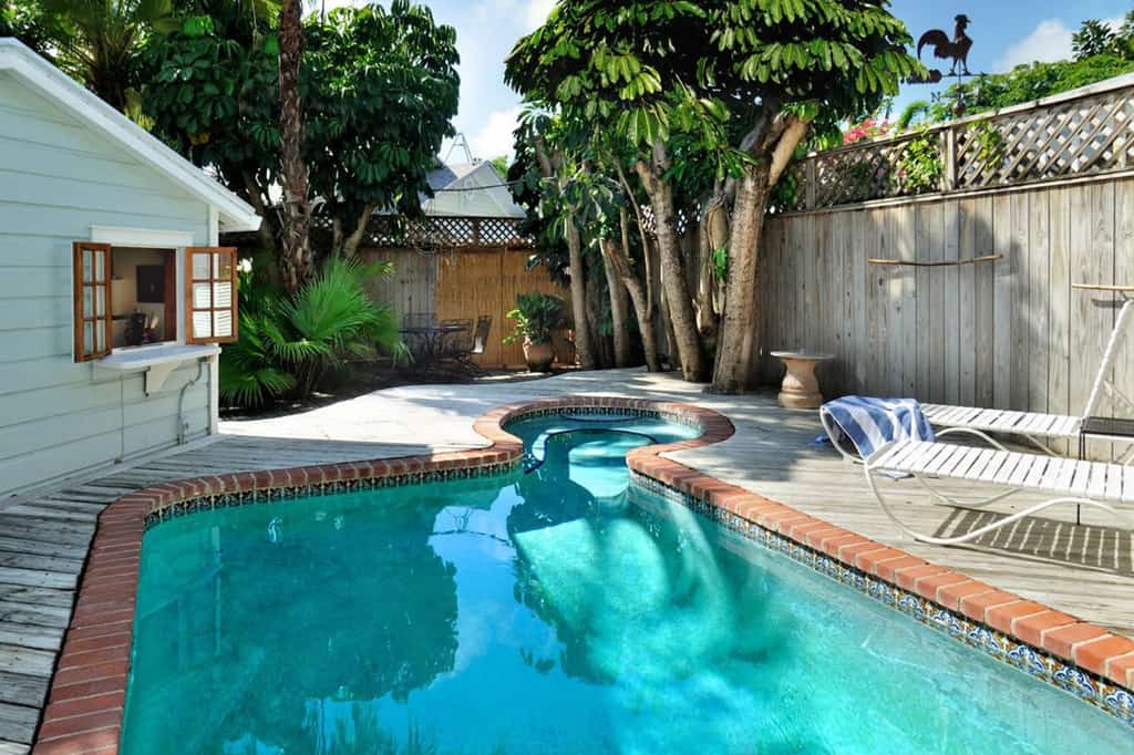 Outdoor pool in a backyard of a vacation home in Key West, FL.