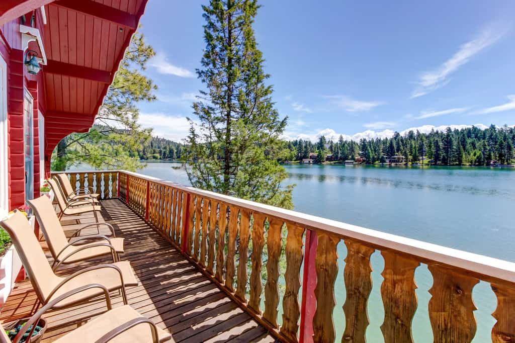 Vacation rental balcony overlooking a lake