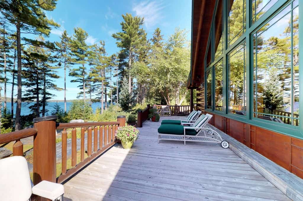 Lake-facing deck of Moosehead Lake vacation rental
