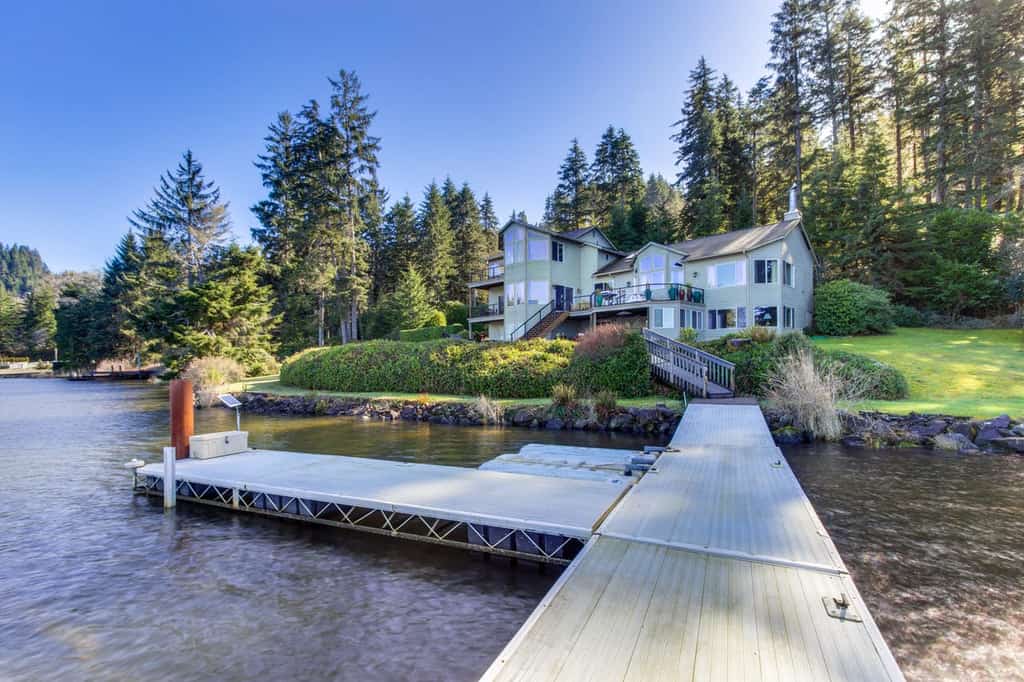 View from dock of Oregon lakefront vacation rental