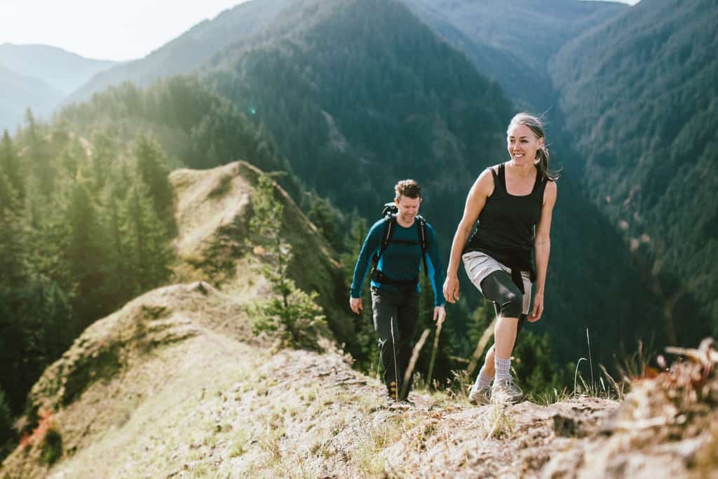 Two people hiking in the Colorado mountains