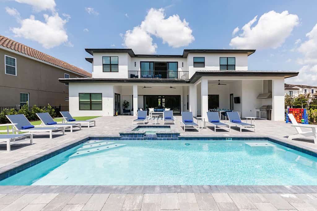 The pool area at a vacation rental in Florida.