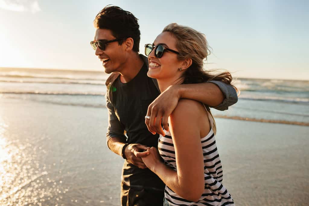 A couple enjoying a beach vacation