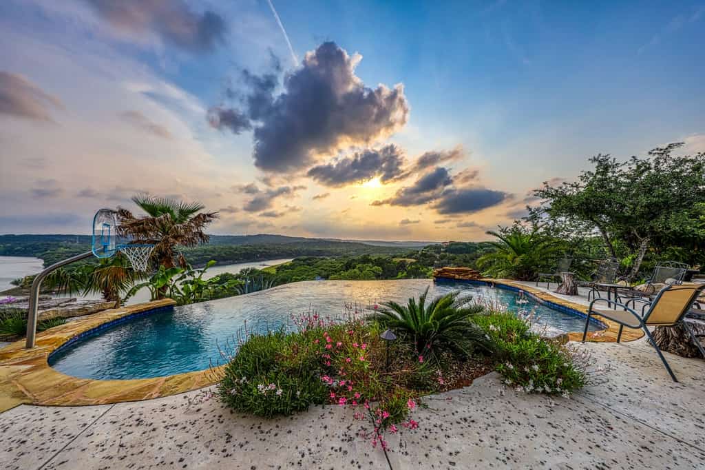 Lake Travis vacation rental with outdoor pool overlooking the lake