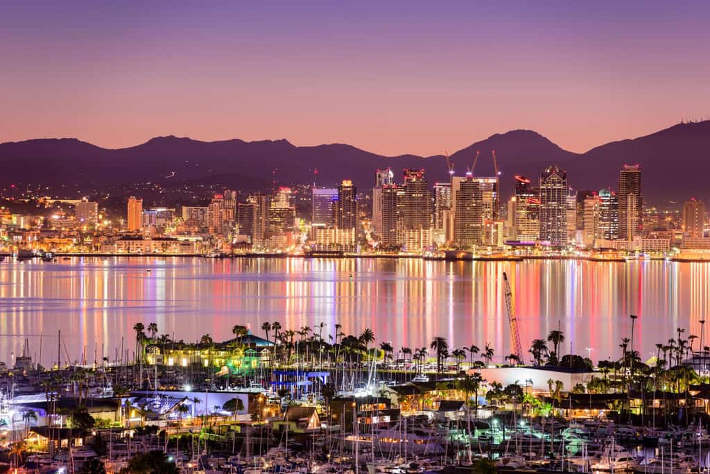 Downtown San Diego at dusk.