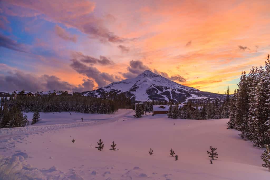 Lone Mountain at sunset from Big Sky