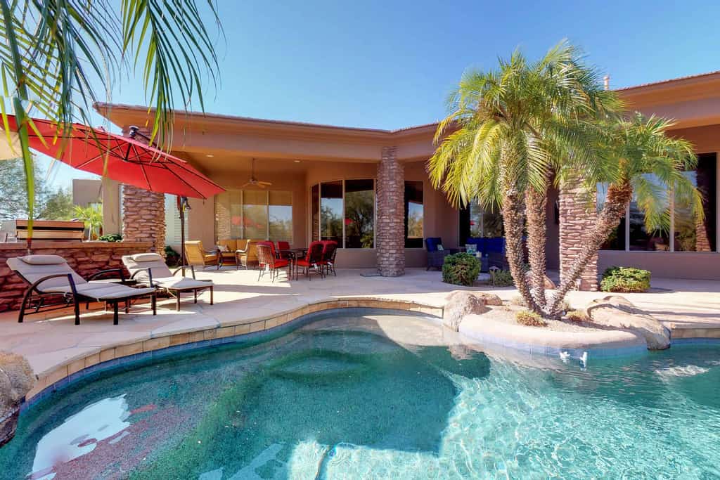 Back patio and pool view of a vacation rental in Scottsdale AZ