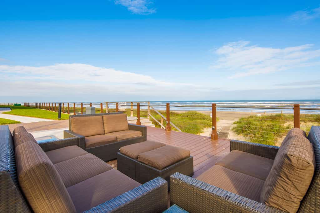 Lounge chairs overlooking the beach in South Padre