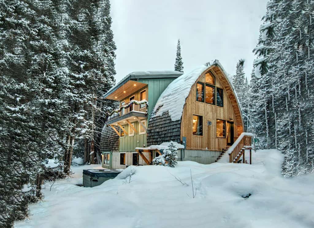 Unique style vacation home in a snowed in forest